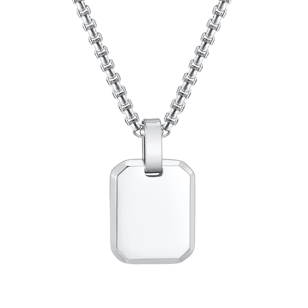 Engrave Square Necklace Personalized Tag ID Pendant, Stainless Steel Gold Plated Jewel close-up view
