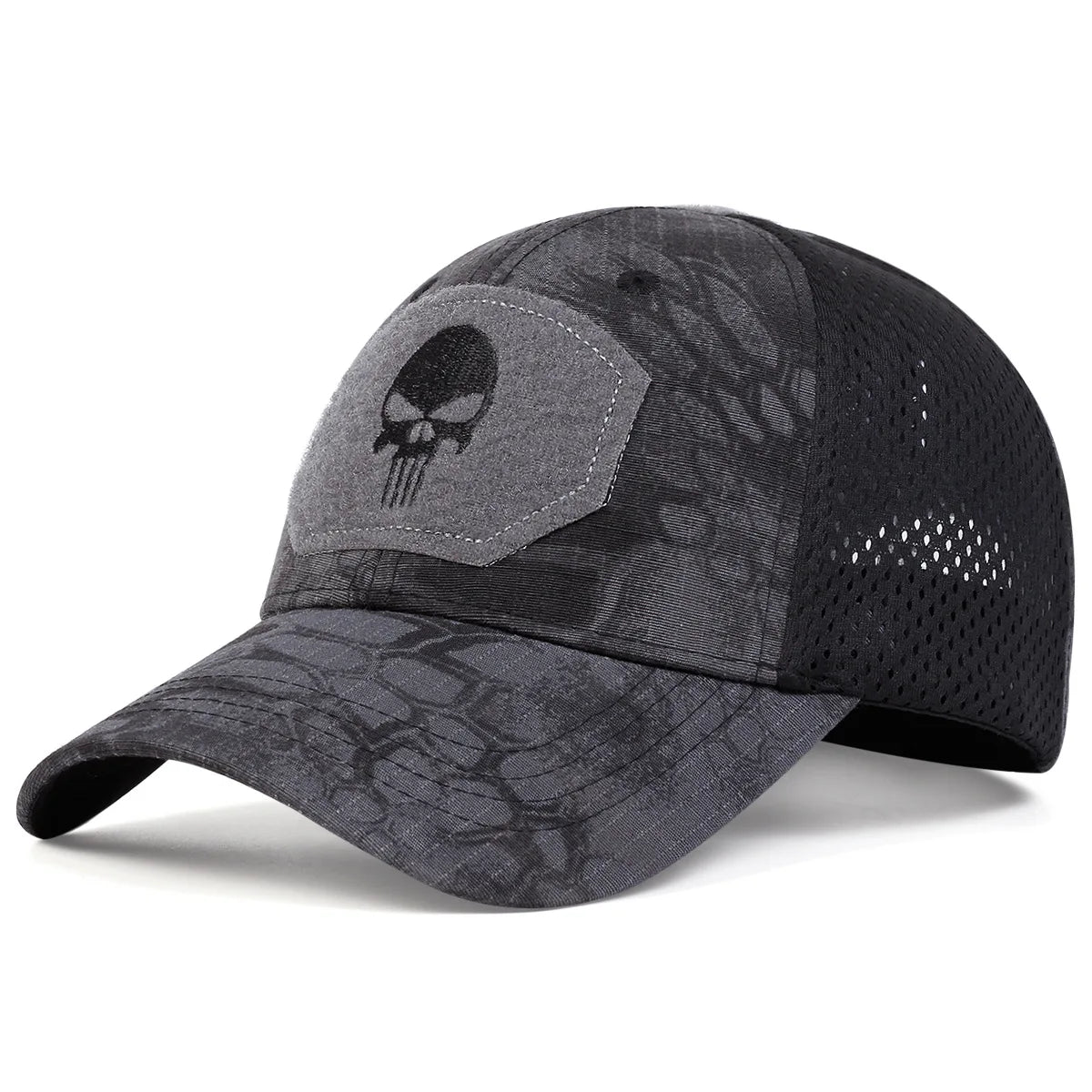 Unisex Skull Baseball Cap | Breathable Mesh Snapback for Outdoor Adventures close-up view