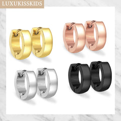 Solid Smooth Hoop Earrings Rosegold Black Stainless Steel Simple Round Ear Clips | Unisex Fashion Je