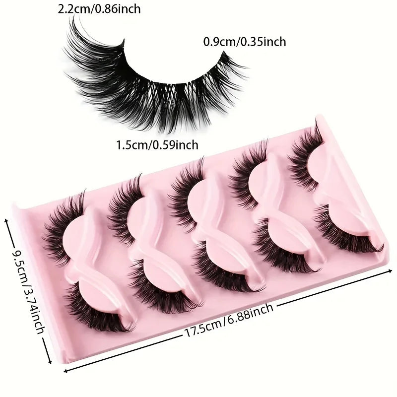 5 Pairs Cat Eye False Eyelashes | Hypoallergenic Natural Winged Lashes for Extended Ey close-up view
