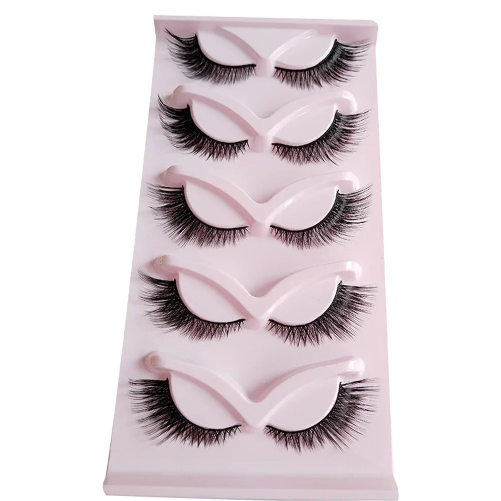 5 Pairs Fox Eye Lashes Winged End Eye Elongated Eyelashes Clear Band Natural Look L additional angle