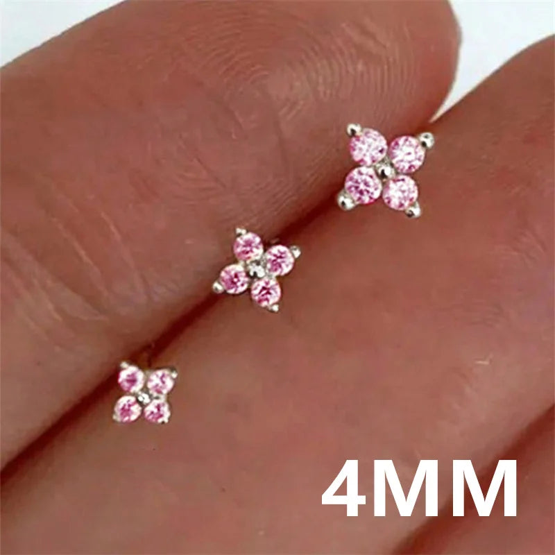 Huitan Korean Style Flower Stud Earrings Women Gold Color White Cubic Zirconia Smal additional angle