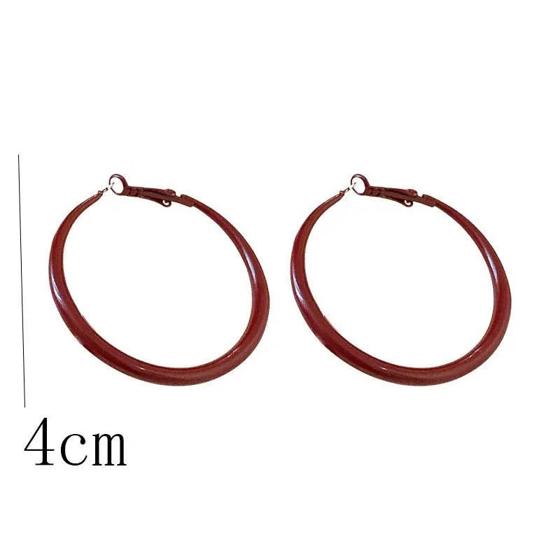 Red Big Round Hoop Earrings for Women | Trendy Geometric Huggie Jewelry additional angle