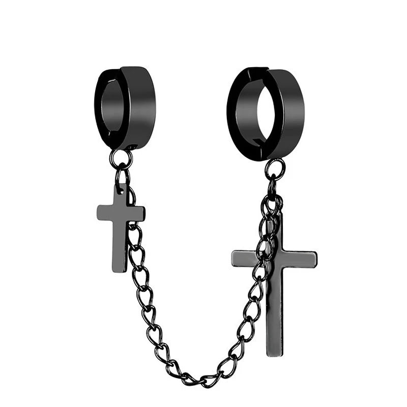 Punk Cross Tassel Earrings | Gothic Hip Hop Chain Stud Earrings alternate view