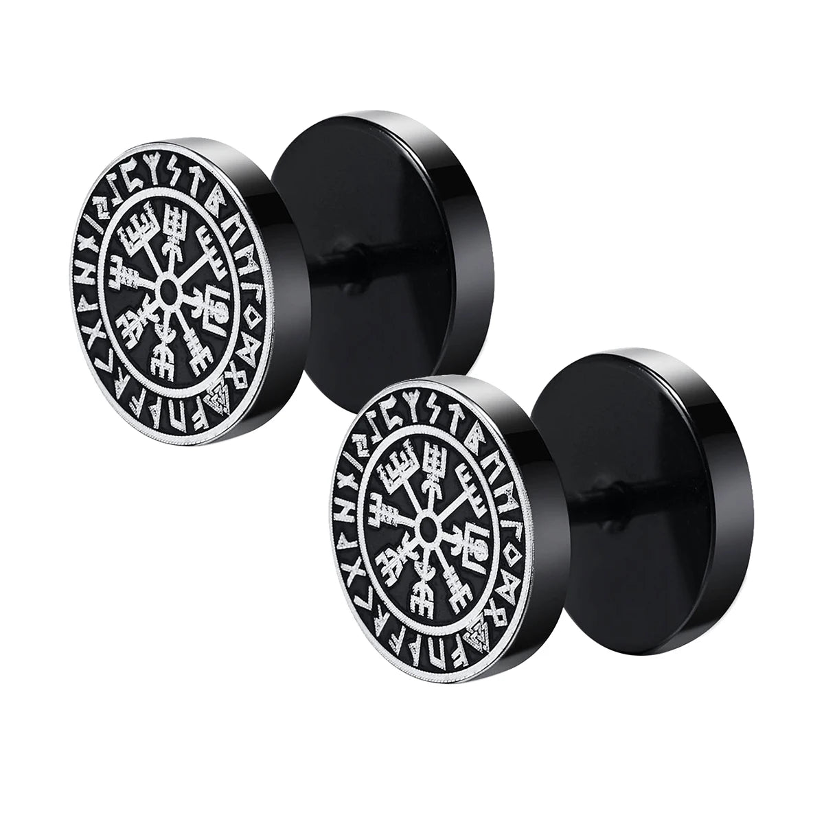 Gothic Norse Viking Runes Stud Earrings for Men | Stainless Steel Punk Jewelry lifestyle view