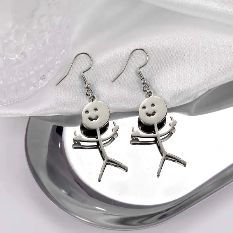Funny Doodle Drop Earrings For Women Punk Hip Hop Metal Hand Gesture
