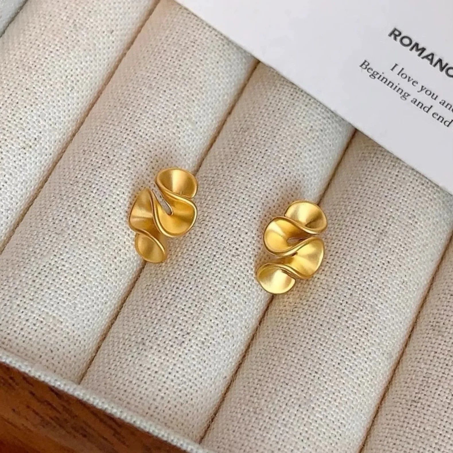 AU999 24K Gold Ruffled Lotus Leaf Earrings for Women | Elegant Floral Drop Earrings lifestyle view