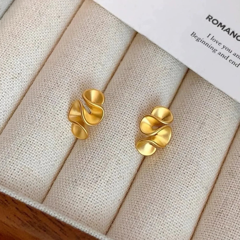 AU999 24K Gold Ruffled Lotus Leaf Earrings for Women | Elegant Floral Drop Earrings lifestyle view