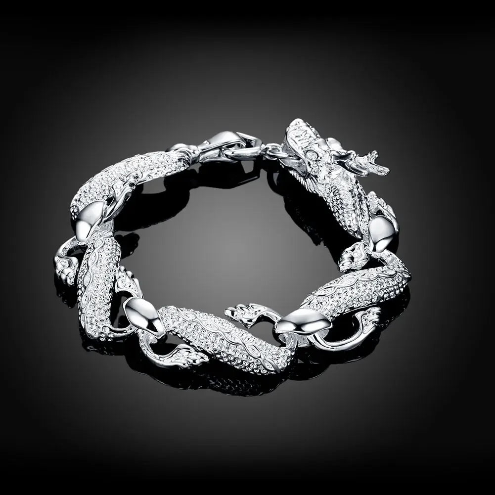 Fine 925 Sterling Silver Noble Nice Chain Solid Bracelet for Women Men Charms Party Gift detail view