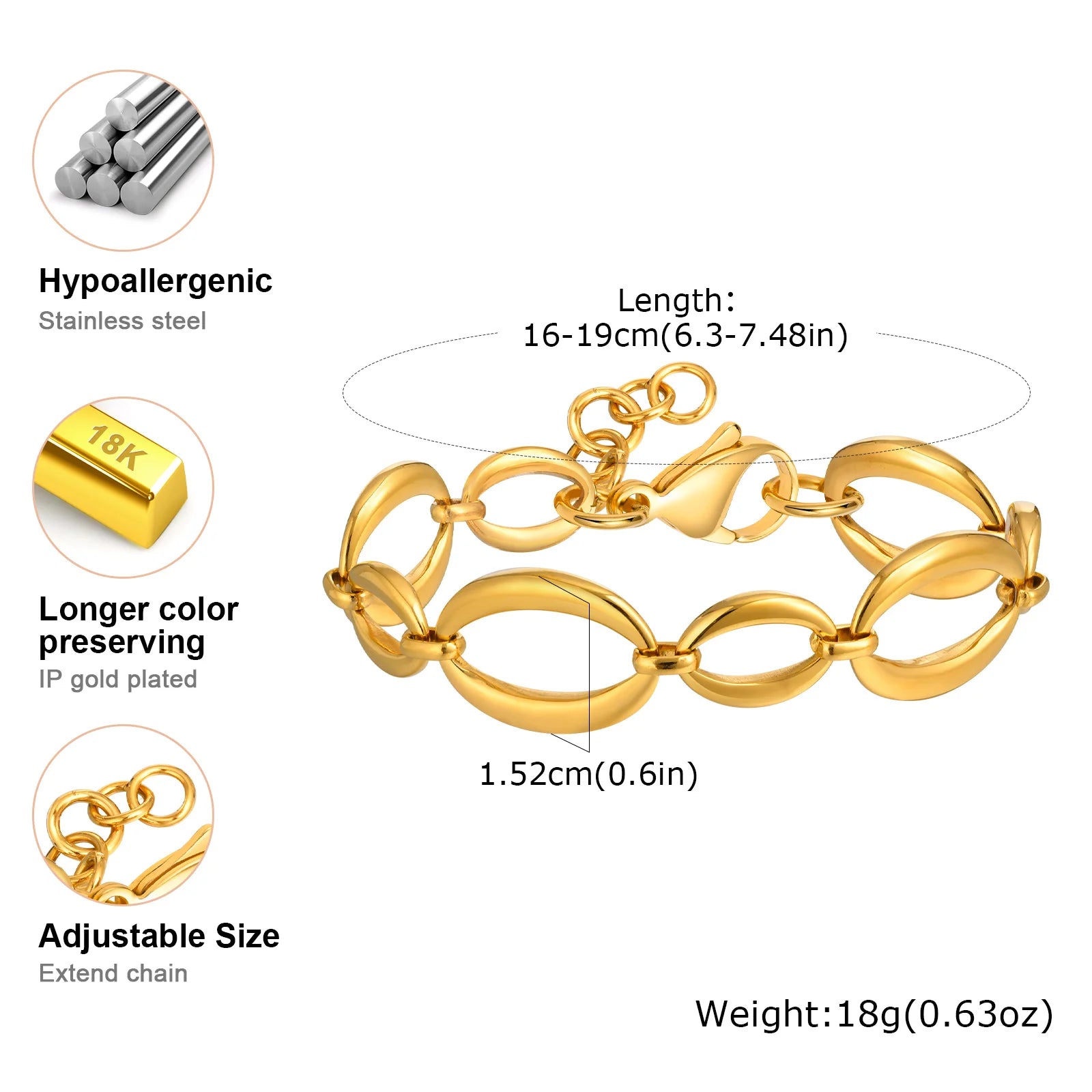 Elliptical Chain Bracelet for Women | Handmade Stainless Steel Jewelry additional angle