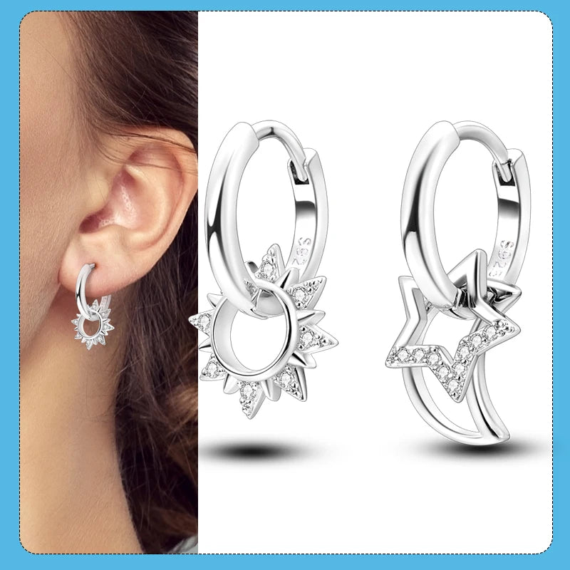 Hot Sale 925 Sterling Silver Heart Earrings Fit Original Charms Hoop Earrings For Wome close-up view
