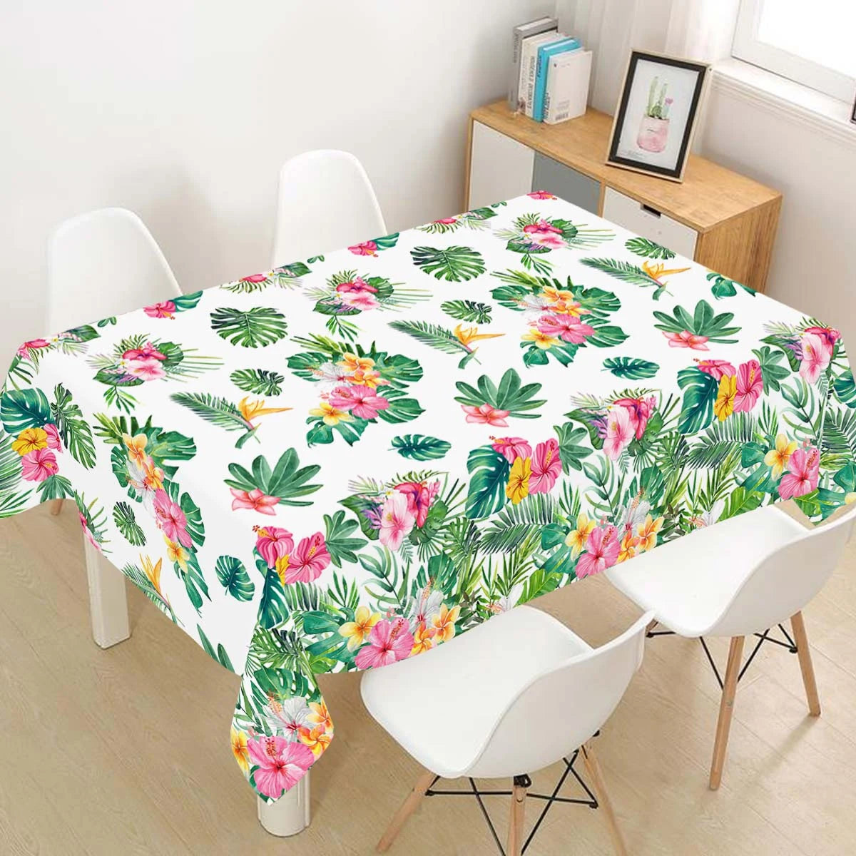 Tropical Hawaiian Party Tablecloth and Candy Bags Set | Flamingo Summer Decor detail view