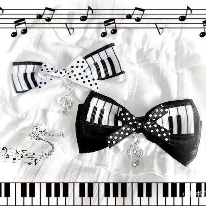Gothic Musical Note Polka Dot Bow Hair Clip Barrettes close-up view
