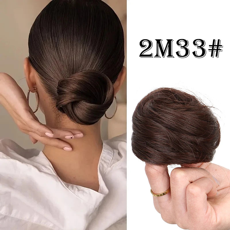 Elegant Synthetic Hair Bun for Women Soft Comfortable Chignon Style Elastic Rubber Ban close-up view