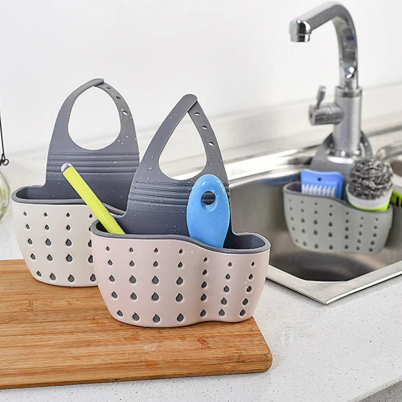 Kitchen Sink Holder Hanging Drain Basket | Adjustable Soap Sponge Shelf Organizer alternate view