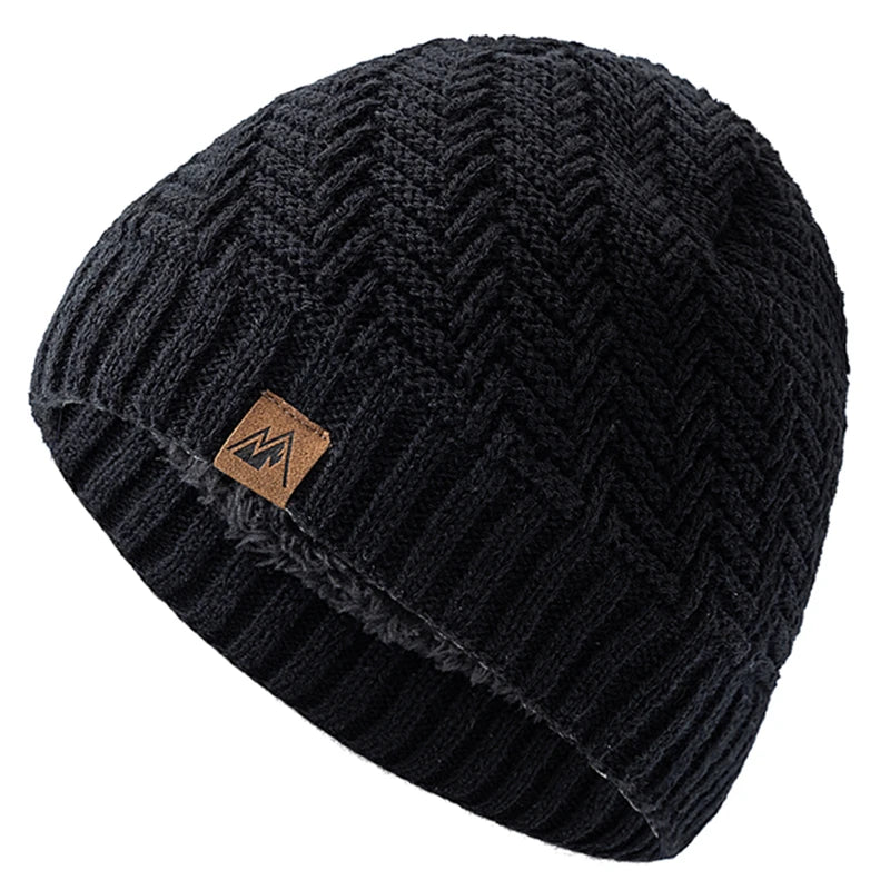 Unisex Peak Labal Winter Hat | Warm Knitted Beanie with Plush Fur Lining detail view