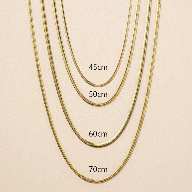 Fashion Unisex Punk Blade Chain Women Necklace 2/4/5mm Width Women Flat Gold Color additional angle