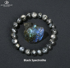 JD Natural Black Spectrolite Flash Smooth Beaded Bracelet Women Men 6 8 10mm Labradorite Stone Stret