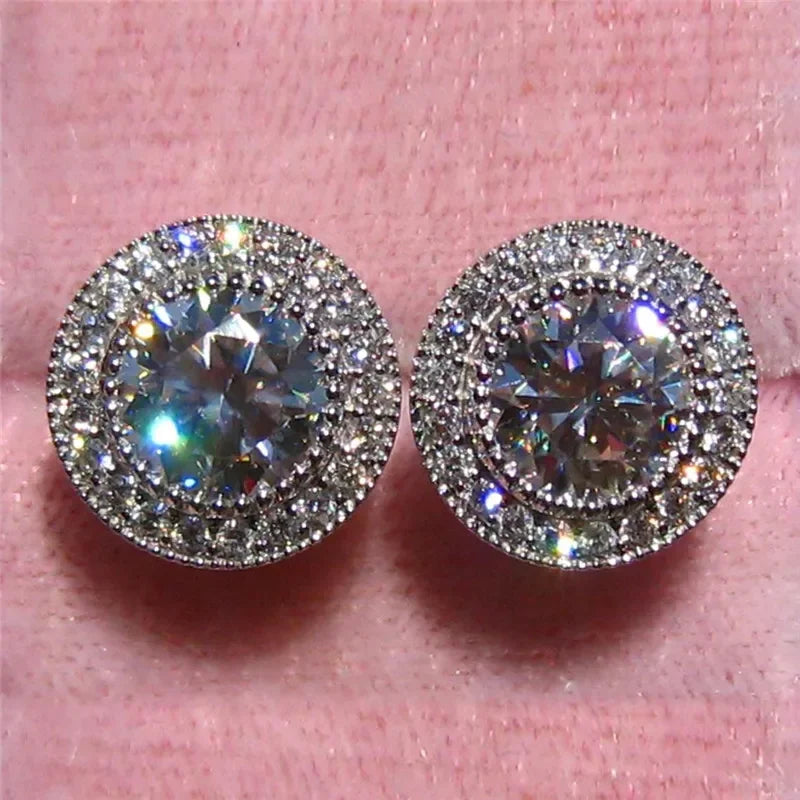 Huitan AAA CZ Stud Earrings for Women | Romantic Elegant Cubic Zirconia Jewelry in 7 C close-up view