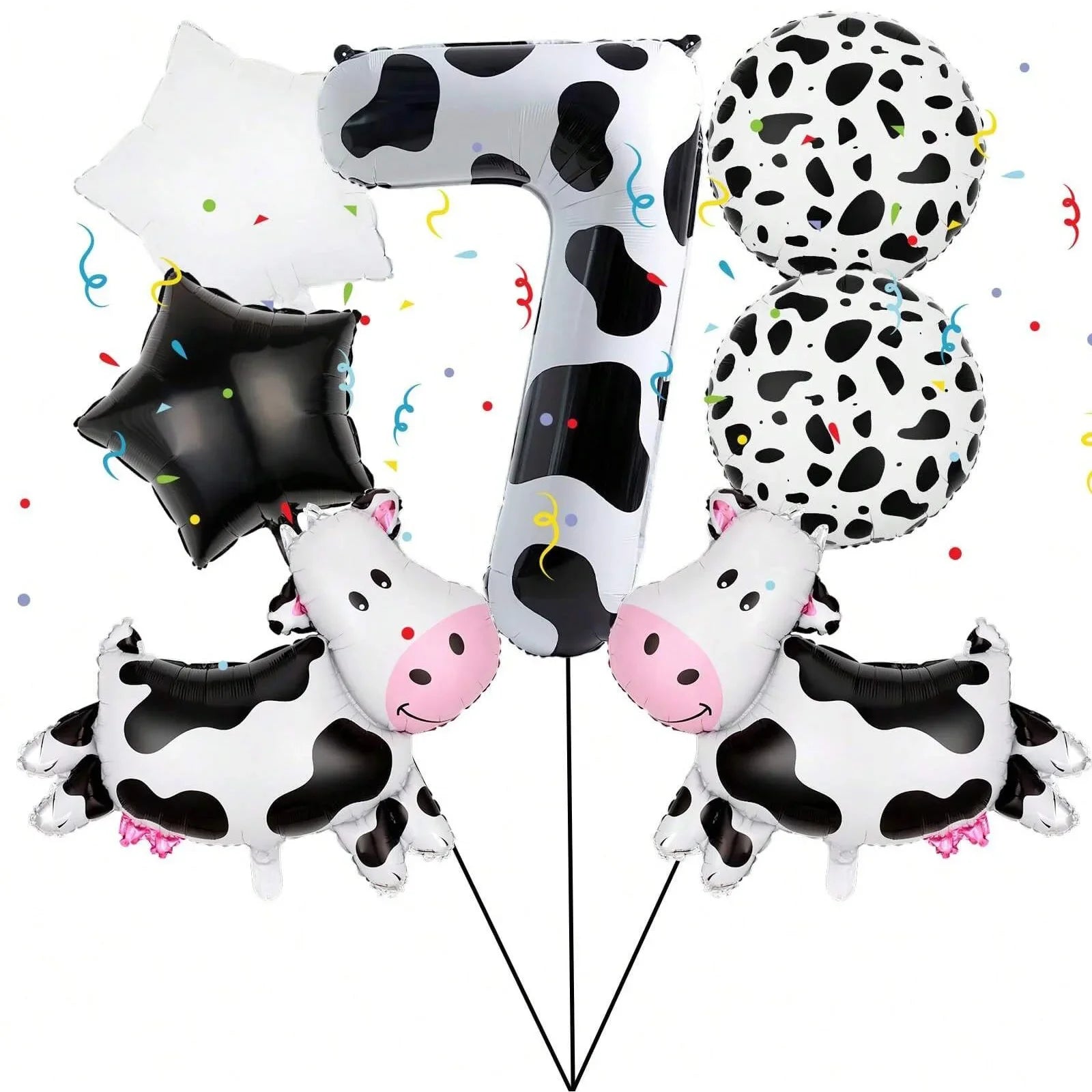 7pcs Big Cow Balloon Set 40 inch Black White Number 0-9 Foil Balloons | Farm Animal Birt detail view