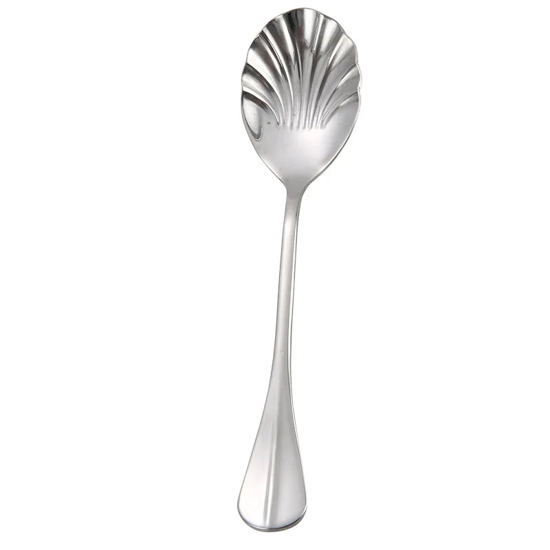 Shell Shape Stainless Steel Spoon with Long Handle | Dessert Spoon and Ice Cream Scoop detail view