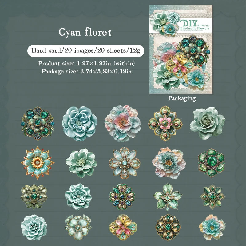20pcs Hard Card Flower Stickers for Scrapbooking | Floral Craft Decor Set additional angle