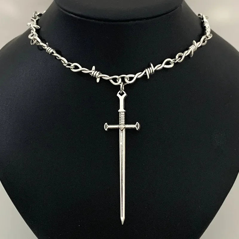Barbed Wire Choker Necklace | Gothic Punk Thorns Chain for Women additional angle
