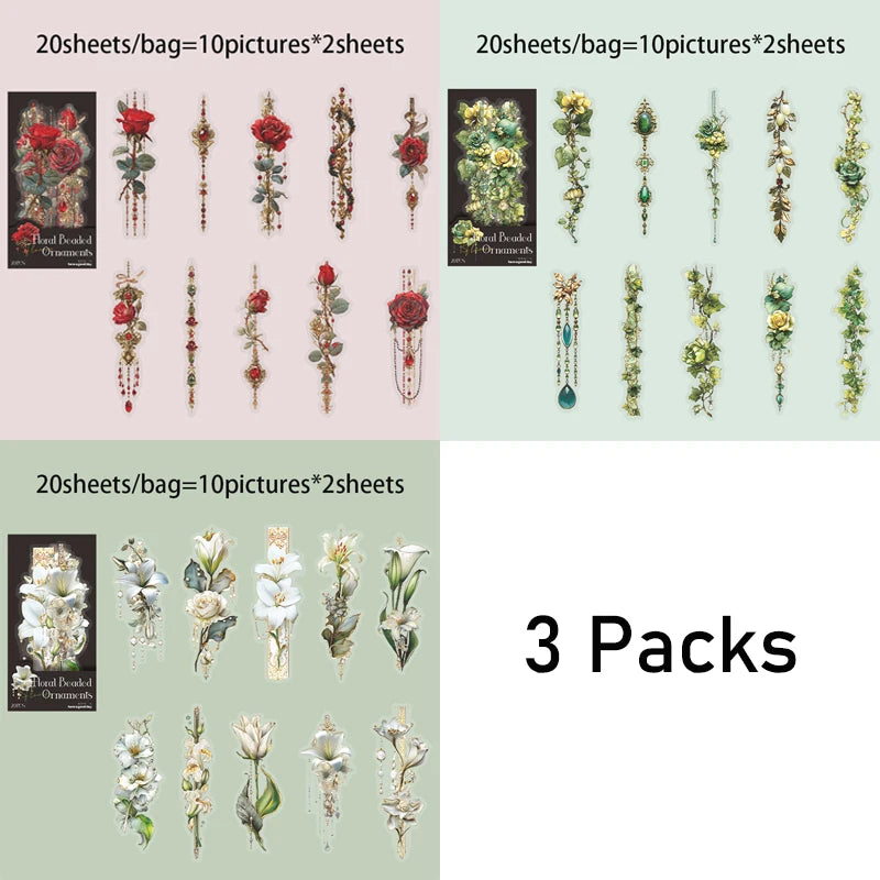 Mr. Paper 3-Pack Floral Bead Vintage PET Stickers | Creative Journaling and Scrapbook alternate view