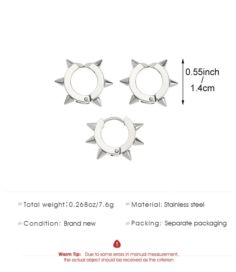 3Pcs Stainless Steel Gothic Punk Clip Earrings Unisex Spike Rivet Cross Non-Pierced additional angle