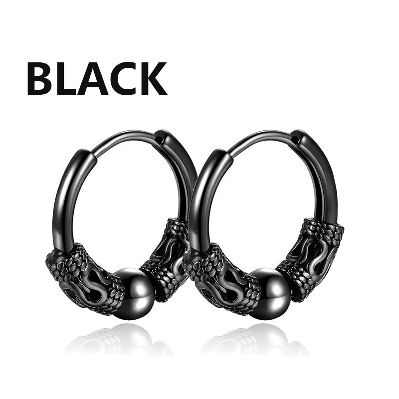 2PC Punk Men's Stainless Steel Hoop Earrings For Women Hip Hop Totem Earring For Me additional angle