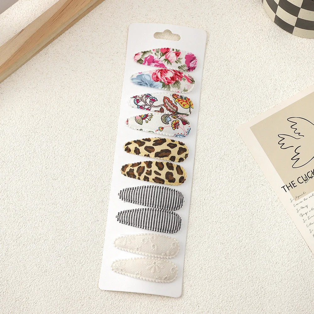 10Pcs/Lot Fresh Print Cotton Alloy Hair Clips for Kids Fabric Plaid BB Hairpins Girl alternate view