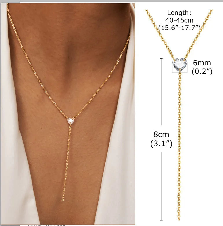 Stainless Steel Lariat Necklace Gold Plated, Dainty Long Necklace Laryered Necklaces F close-up view