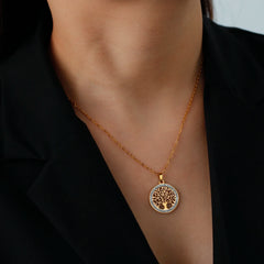 Skyrim Tree of Life Necklace for Women Stainless Steel Gold Color Clear Zircon Round alternate view