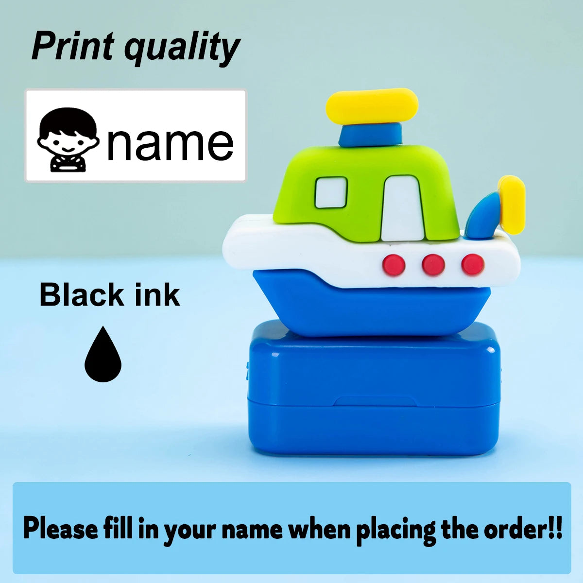 Custom Creative Cartoon Name Stamps | Personalized Seals for School Uniforms and Signa close-up view