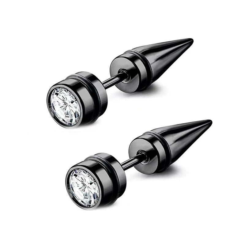 Black Stainless Steel Punk Stud Earrings | Unisex Geometric Drop Earrings lifestyle view