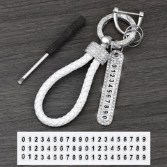 Leather Braided Keychain with Phone Number Card | Anti-Lost Car Key Holder close-up view