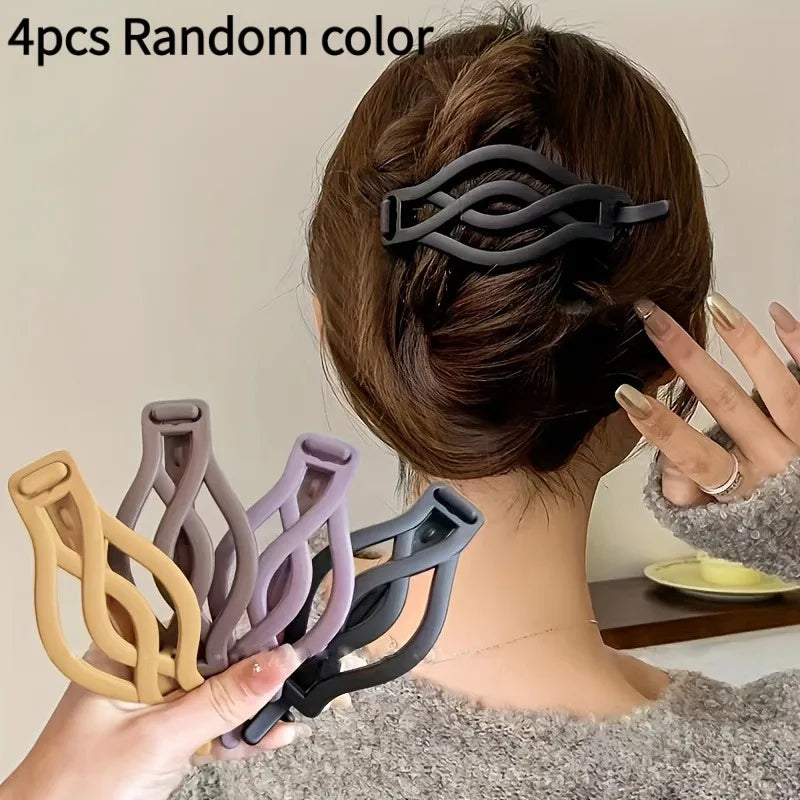 4-Piece Set of Large Plastic Hair Clips - Women's Elegant Frosted Twisted Hair Clip - alternate view