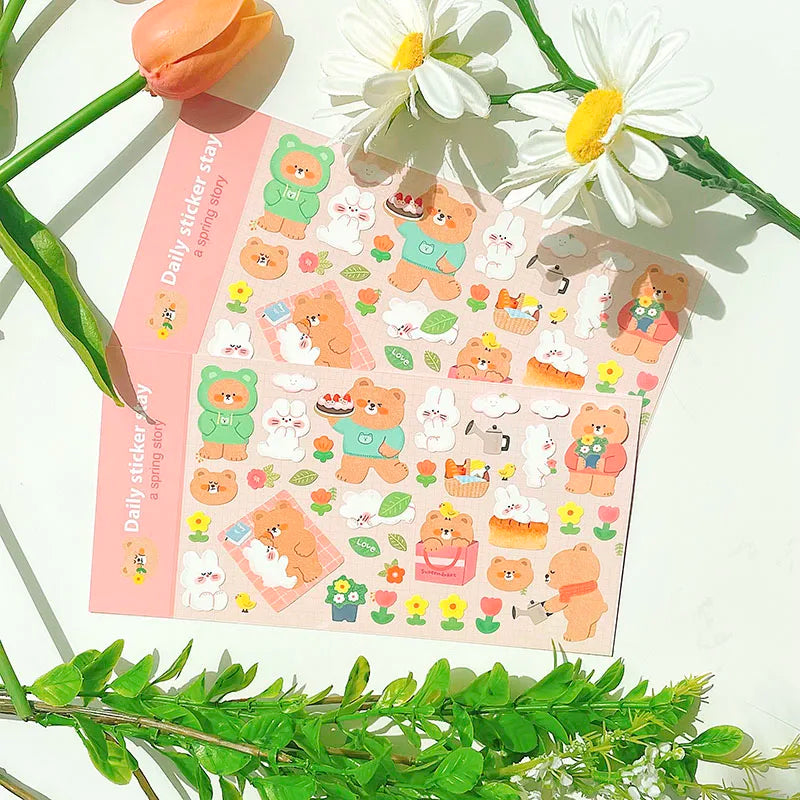 Korean Import Original BONITO Kawaii Rabbit Bear Spring Date Paper Stickers Scrapbooking detail view