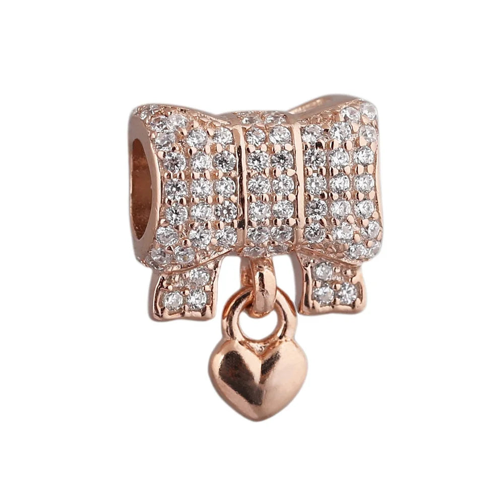 925 Sterling Silver Trinkets Rose Gold Locks And Keys Charm Of 925 Chain Bead Fit O additional angle
