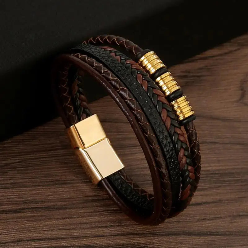 Classic Men's Leather Bracelet New Style Hand-woven Multi-layer Combination Accessory Fa detail view