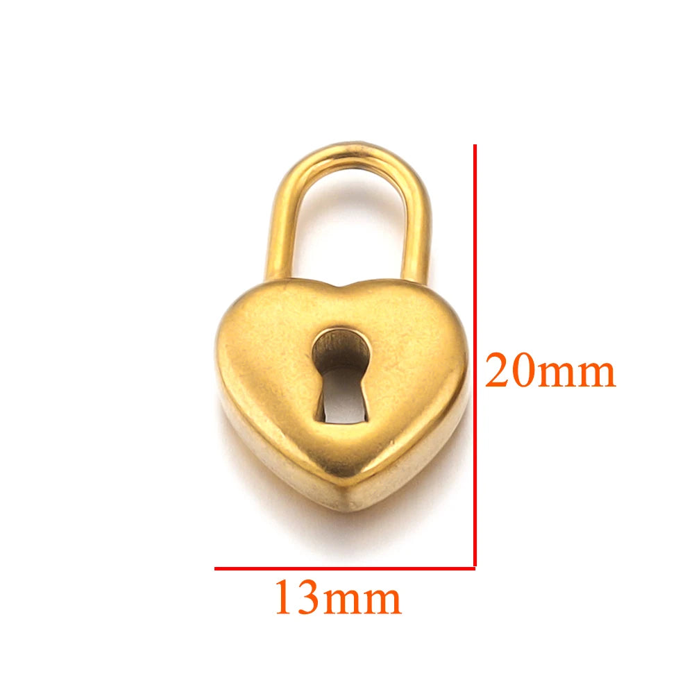 5pcs Stainless Steel Heart Lock Key Gold Plated Love Pendant Punk Hip Hop for DIY Nec alternate view