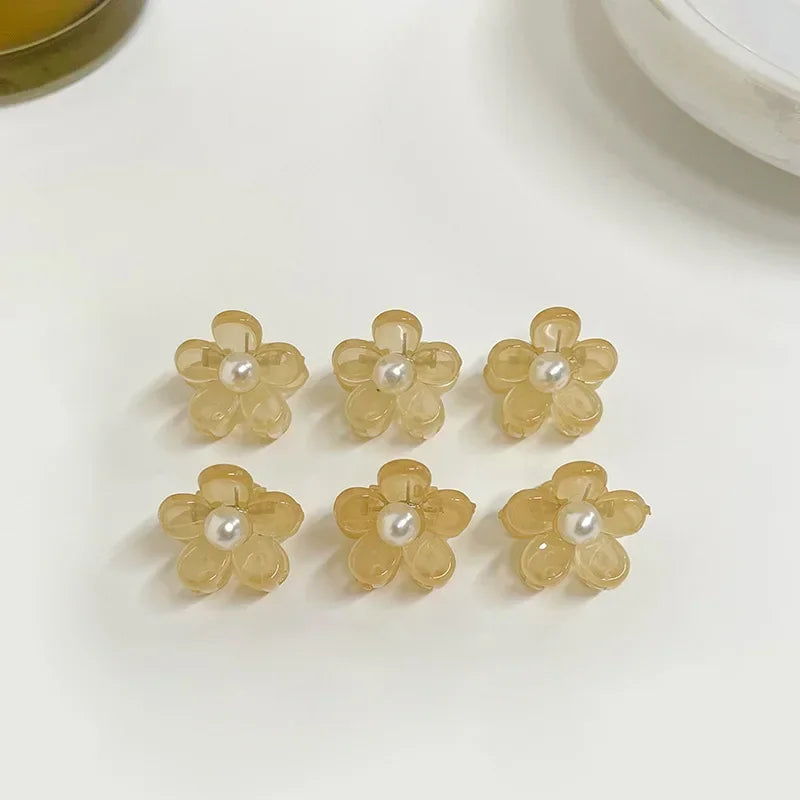 10pcs/set Girls Mini Floral Hair Claw Kawaii Pearl Rhinestone Hair Clip Claw Clamp Braid Headwear Women Kids Hair Accessories
