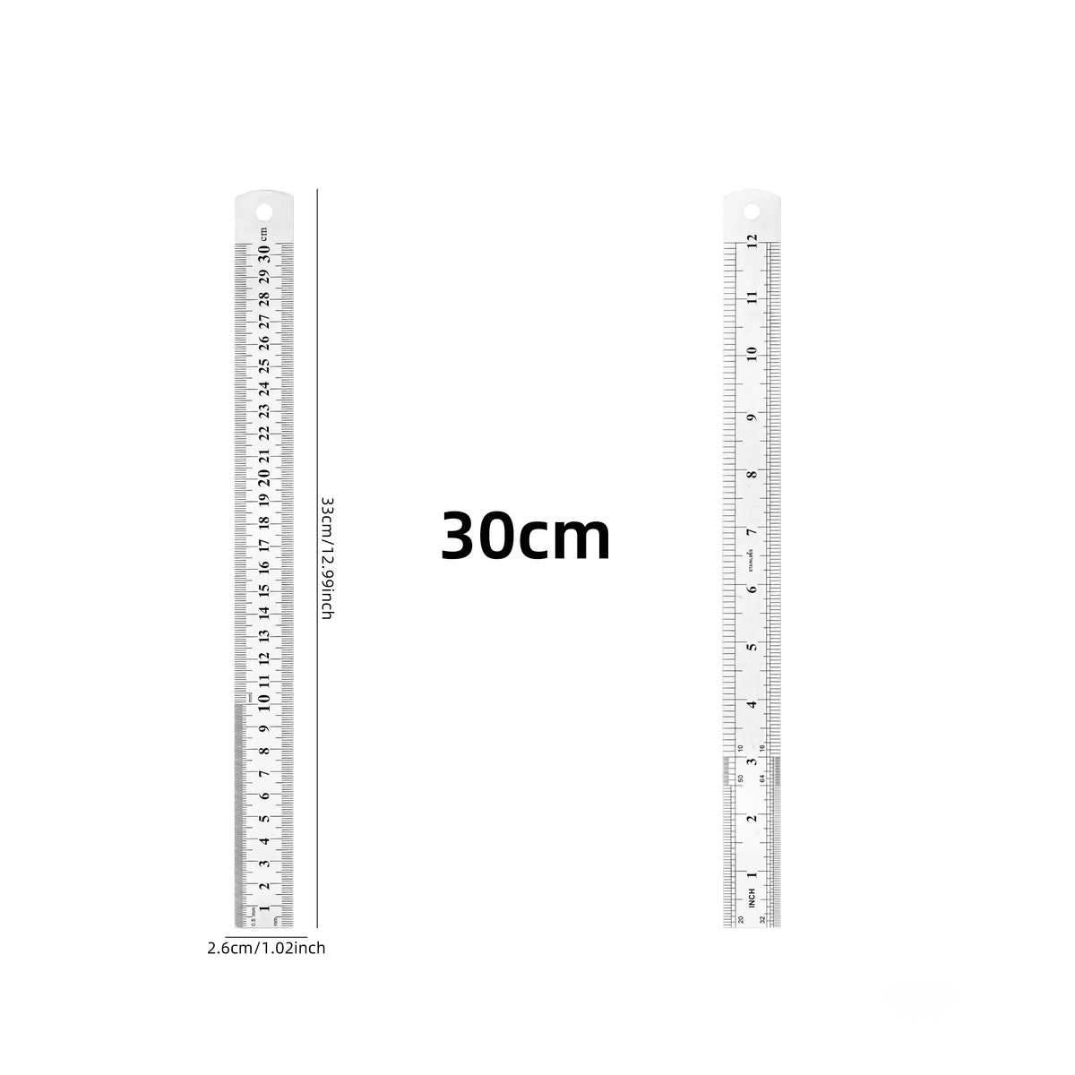 Thickened Steel Ruler | 15/20/30/40/50/60cm | Dual CM & Inch Scale | Precise Measurem alternate view