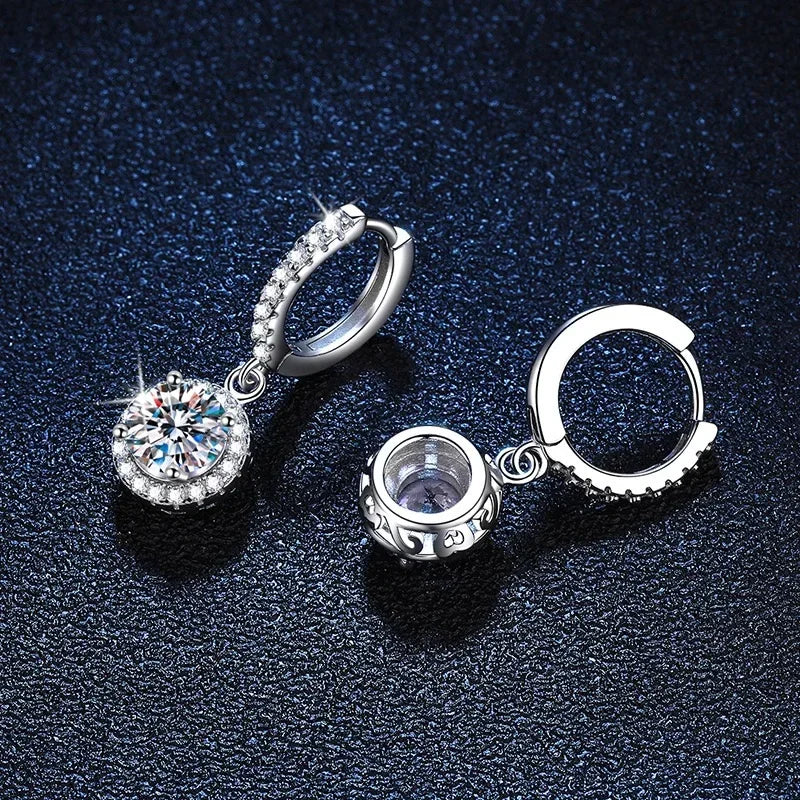 925 Sterling Silver 1 Carat Moissanite Round Earrings for Women Luxury Evening Style close-up view