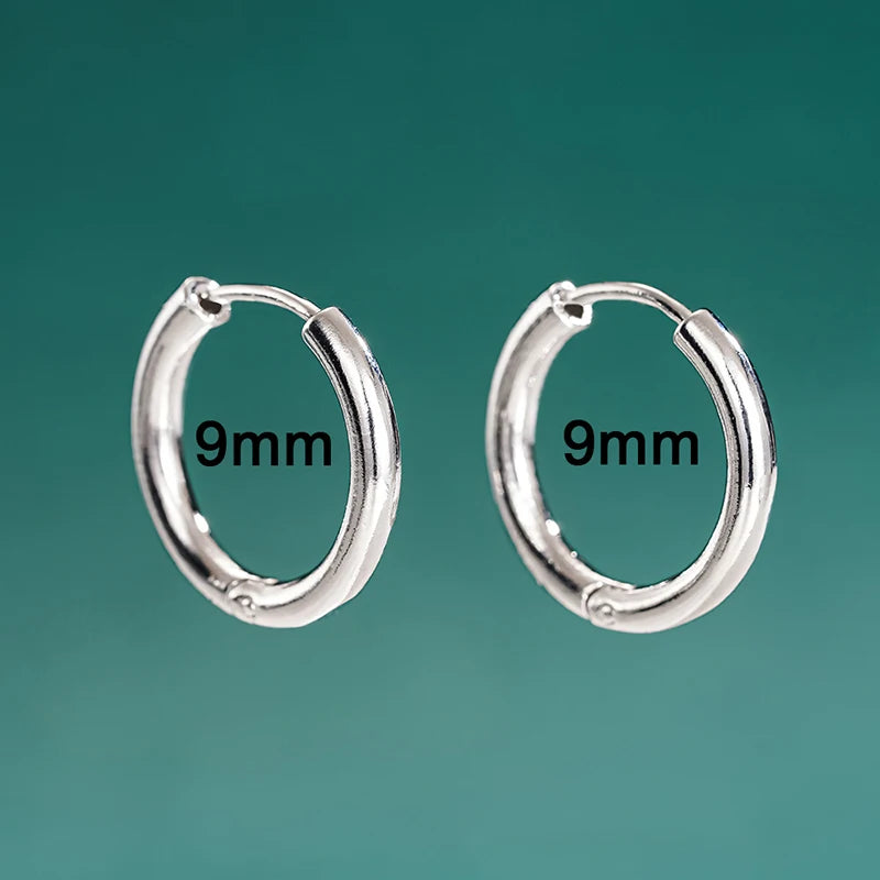 Huitan Glossy Minimalist Hoop Earrings Chic 6mm/7mm/8mm/9mm/10mm/12mm Ear Piercing additional angle