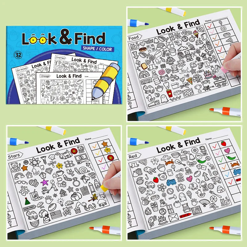 32 Pages Kids Drawing Notebook Look & Find Shape Game Fun Concentration & Attention additional angle