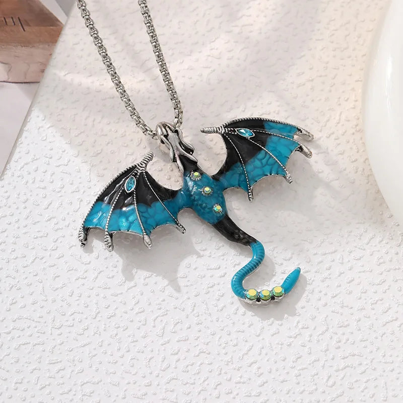 Goth Fly Dragon Pendant Necklace | Punk Snake Chain Choker for Men and Women alternate view