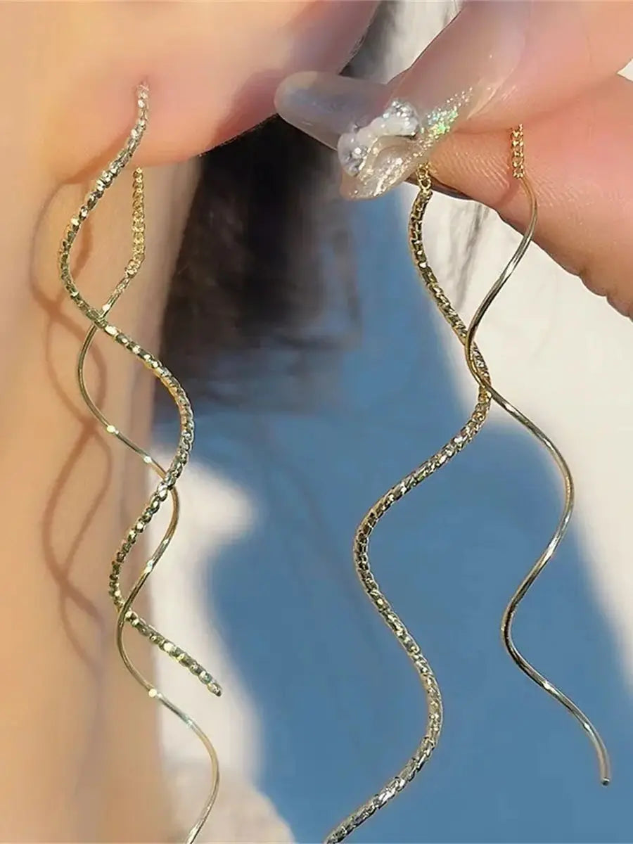 2Pcs Wave Fringe Tassel Earrings | Exquisite Long Style Stud Earrings for Women alternate view