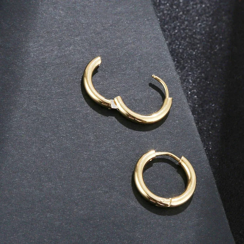 Unisex Punk Black Stainless Steel Hoop Earrings | Gothic Fake Earring Set detail view