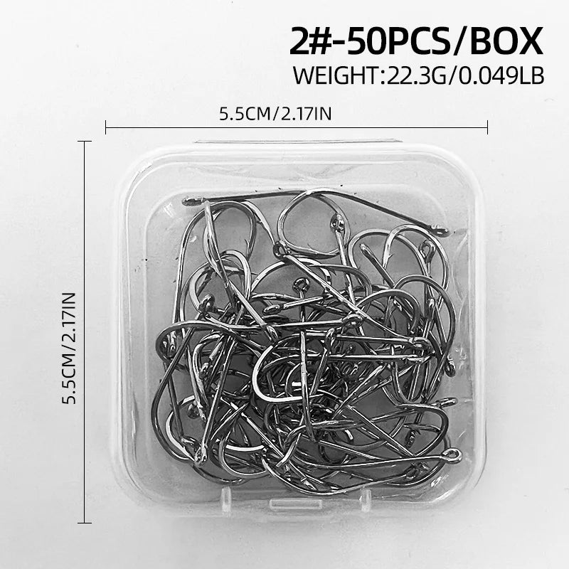 ShareShark 50pcs/box 92247 High Carbon Steel Fish Hook Long Handle with Barbed Curved Mo detail view